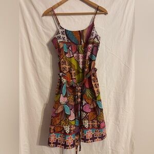 Postella bohemian-style spaghetti straps mini dress. 100% cotton.